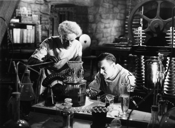 Ernest Thesinger as Dr. Pretorius and Colin Clive as Dr. Frankenstein